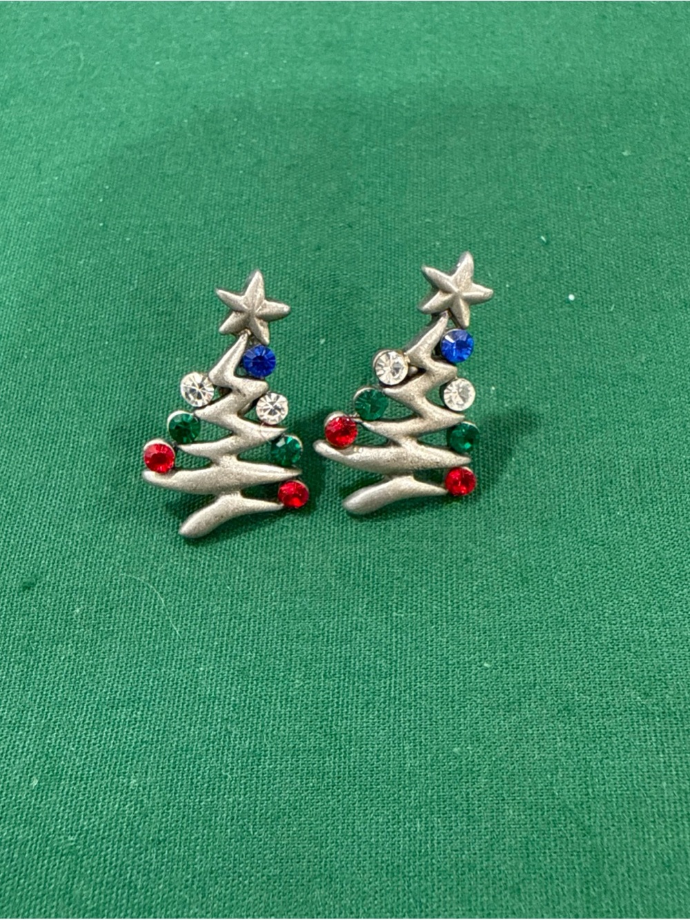 Silver Christmas Tree Rhinestone Earrings - Red, Green, Blue, Clear 91B